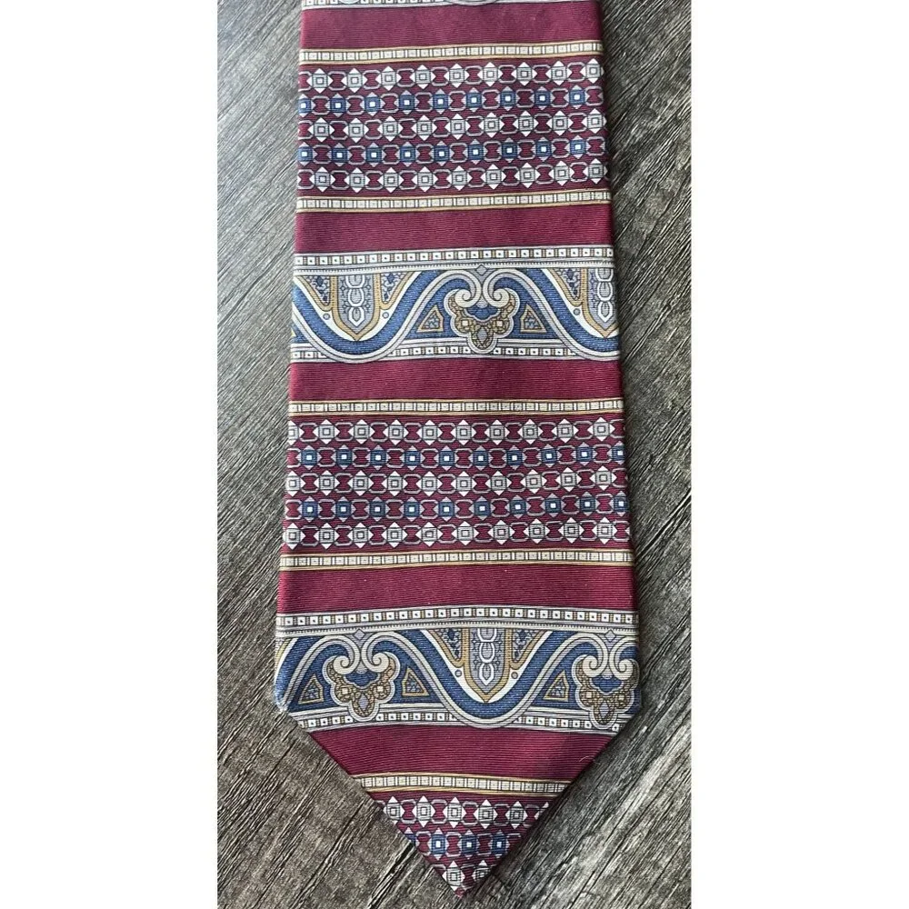 Vintage Oscar de la Renta 4” Wide Power Tie‎ - Burgundy Paisley & Geometric